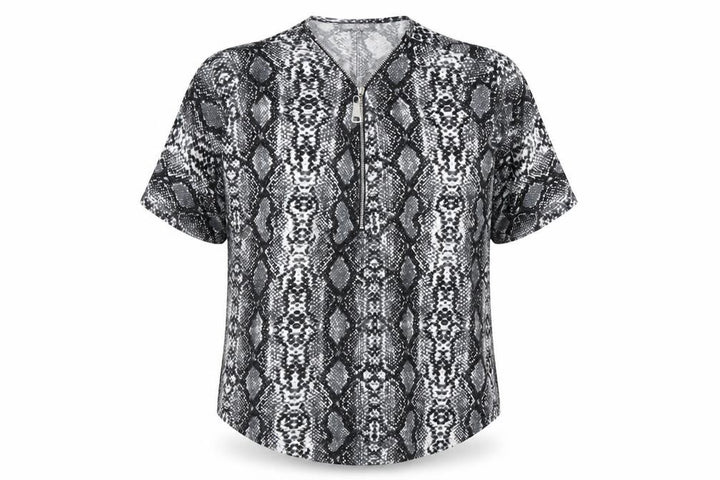 New Look Women’s Grey Snake Print Short Sleeve Zip Tunic Blouse Size M