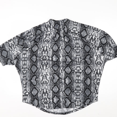 New Look Women’s Grey Snake Print Short Sleeve Zip Tunic Blouse Size M