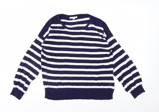 White Stuff Women's Blue Striped Cotton Crew Neck Jumper Size 14