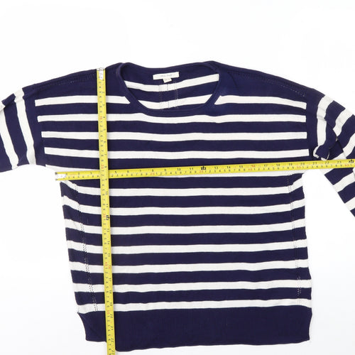 White Stuff Women's Blue Striped Cotton Crew Neck Jumper Size 14