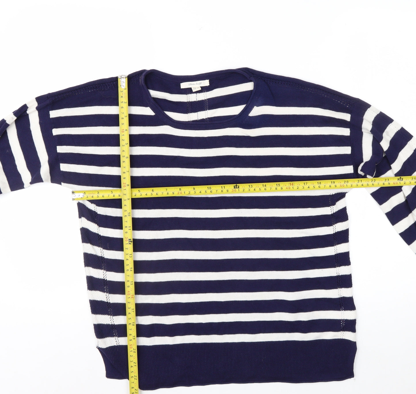 White Stuff Women's Blue Striped Cotton Crew Neck Jumper Size 14