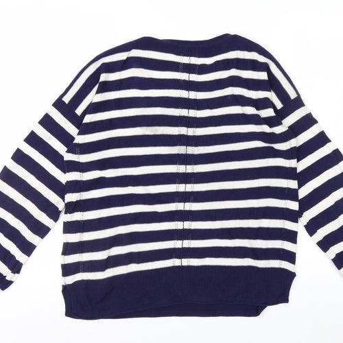White Stuff Women's Blue Striped Cotton Crew Neck Jumper Size 14