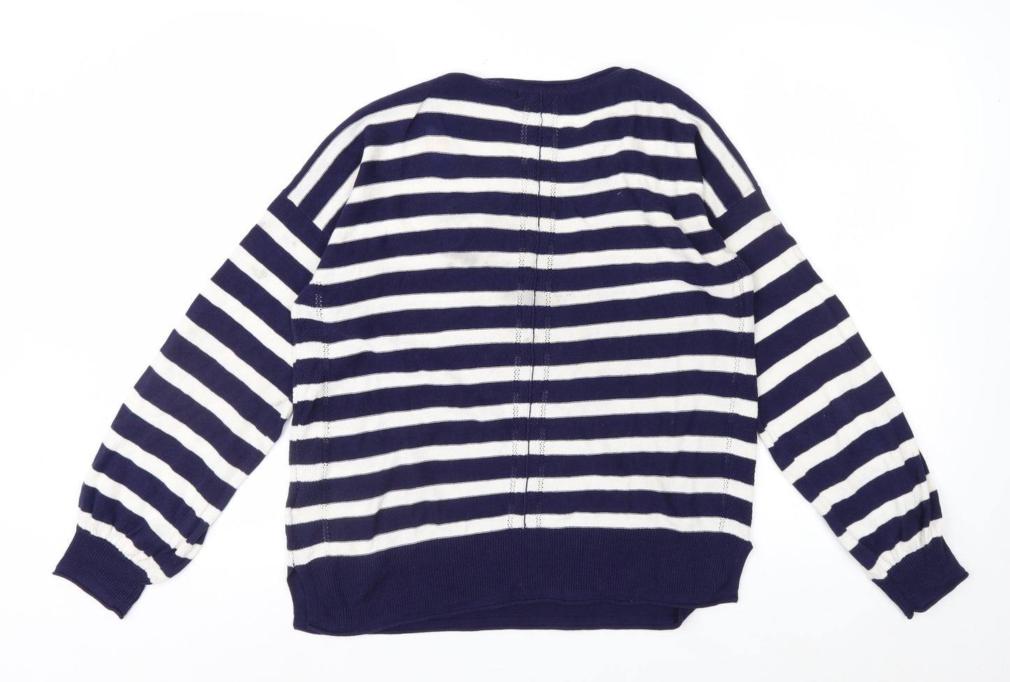 White Stuff Women's Blue Striped Cotton Crew Neck Jumper Size 14