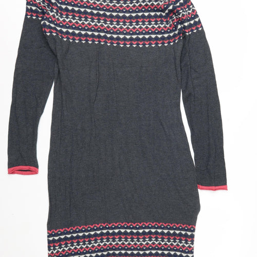 Weird Fish Women’s Grey Geometric Knit Jumper Dress Size 14