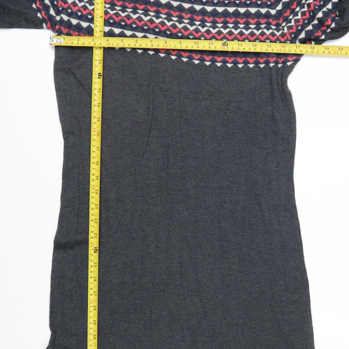 Weird Fish Women’s Grey Geometric Knit Jumper Dress Size 14