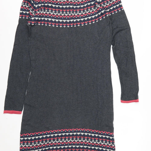 Weird Fish Women’s Grey Geometric Knit Jumper Dress Size 14