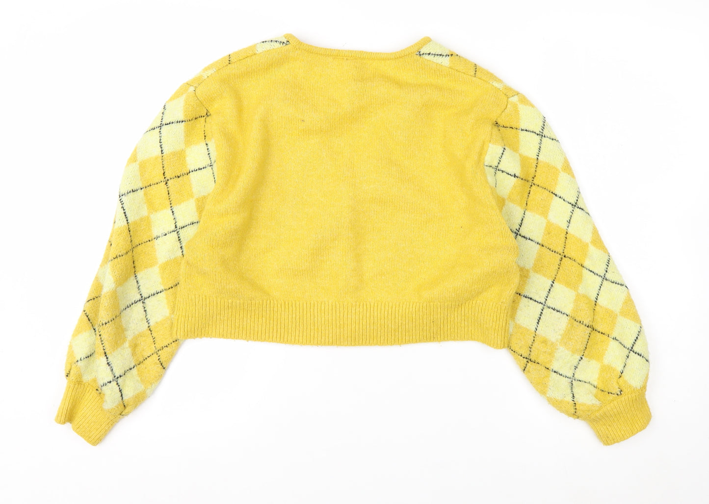 H&M Divided Women Yellow Argyle V-Neck Cropped Cardigan Size S