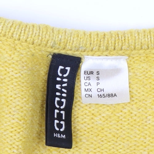H&M Divided Women Yellow Argyle V-Neck Cropped Cardigan Size S
