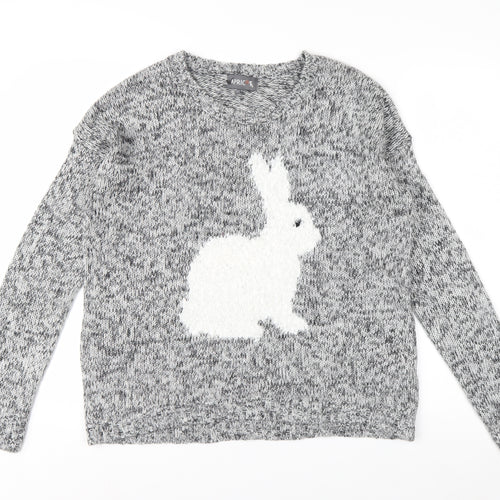 Apricot Women’s Grey Bunny Knit Jumper UK 12 Long Sleeve Pullover