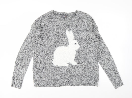Apricot Women’s Grey Bunny Knit Jumper UK 12 Long Sleeve Pullover