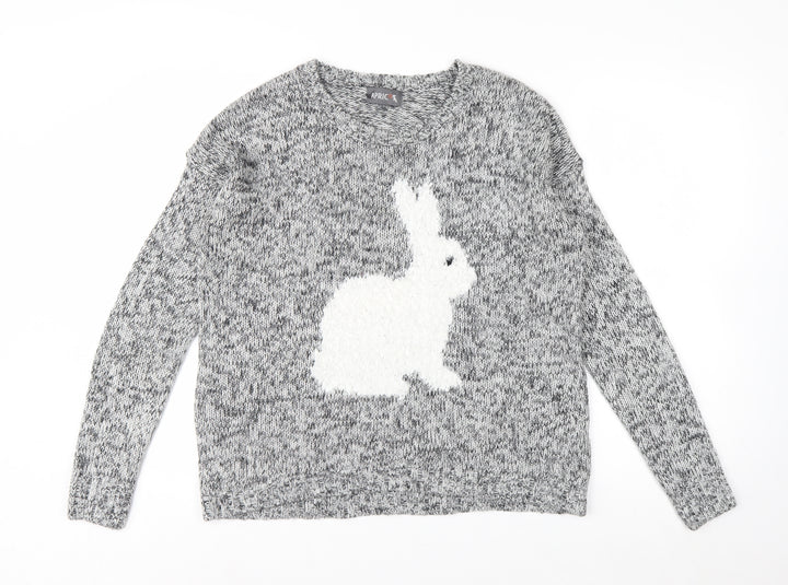 Apricot Women’s Grey Bunny Knit Jumper UK 12 Long Sleeve Pullover