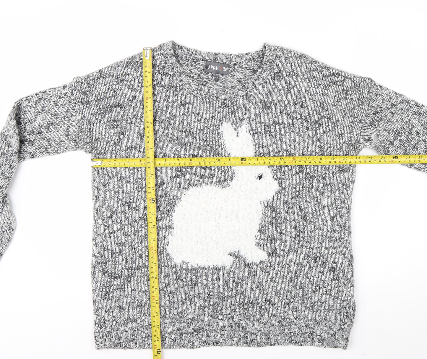 Apricot Women’s Grey Bunny Knit Jumper UK 12 Long Sleeve Pullover