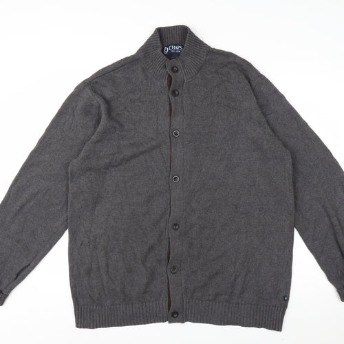 Chaps Men's Grey Cotton Button Cardigan High Neck L