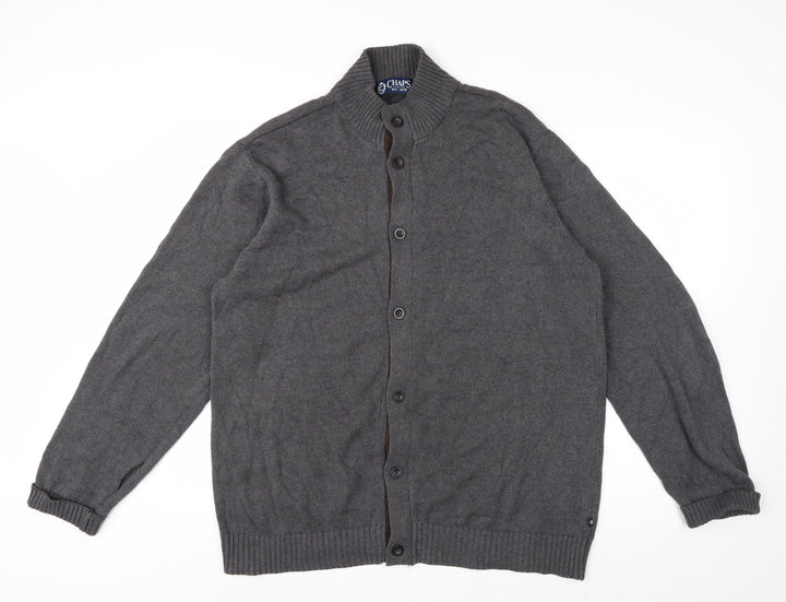 Chaps Men's Grey Cotton Button Cardigan High Neck L