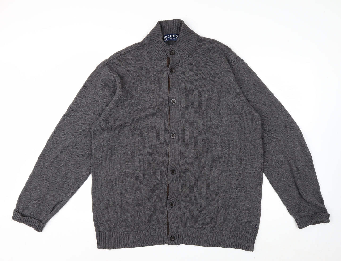 Chaps Men's Grey Cotton Button Cardigan High Neck L