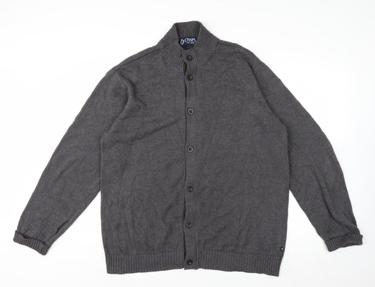 Chaps Men's Grey Cotton Button Cardigan High Neck L