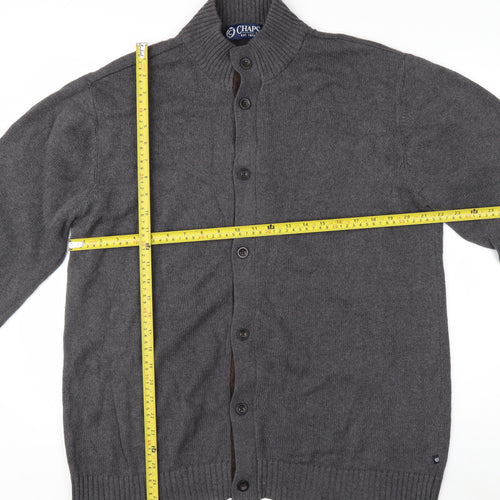 Chaps Men's Grey Cotton Button Cardigan High Neck L