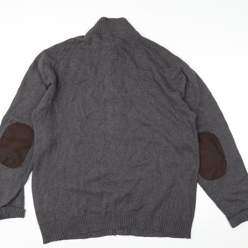 Chaps Men's Grey Cotton Button Cardigan High Neck L