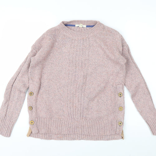 White Stuff Women's Pink Button Side Merino Wool Cotton Jumper UK 10