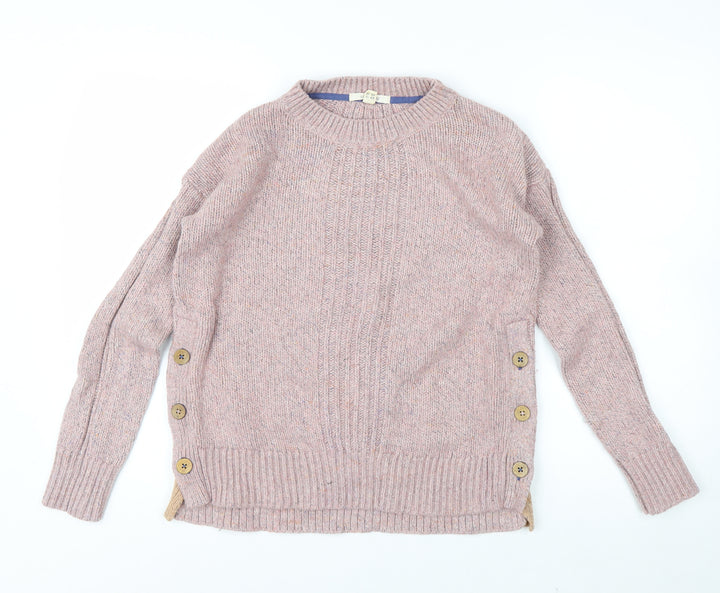 White Stuff Women's Pink Button Side Merino Wool Cotton Jumper UK 10