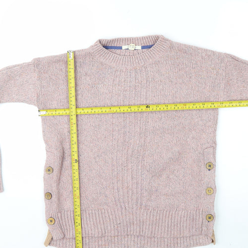 White Stuff Women's Pink Button Side Merino Wool Cotton Jumper UK 10