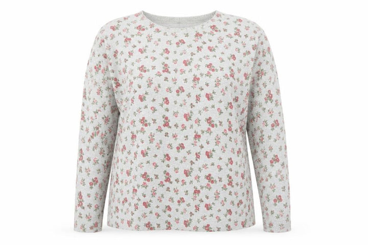 Mango Women’s Grey Floral Long Sleeve Cotton Blend T-Shirt Size L