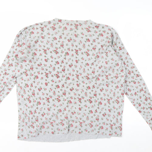 Mango Women’s Grey Floral Long Sleeve Cotton Blend T-Shirt Size L