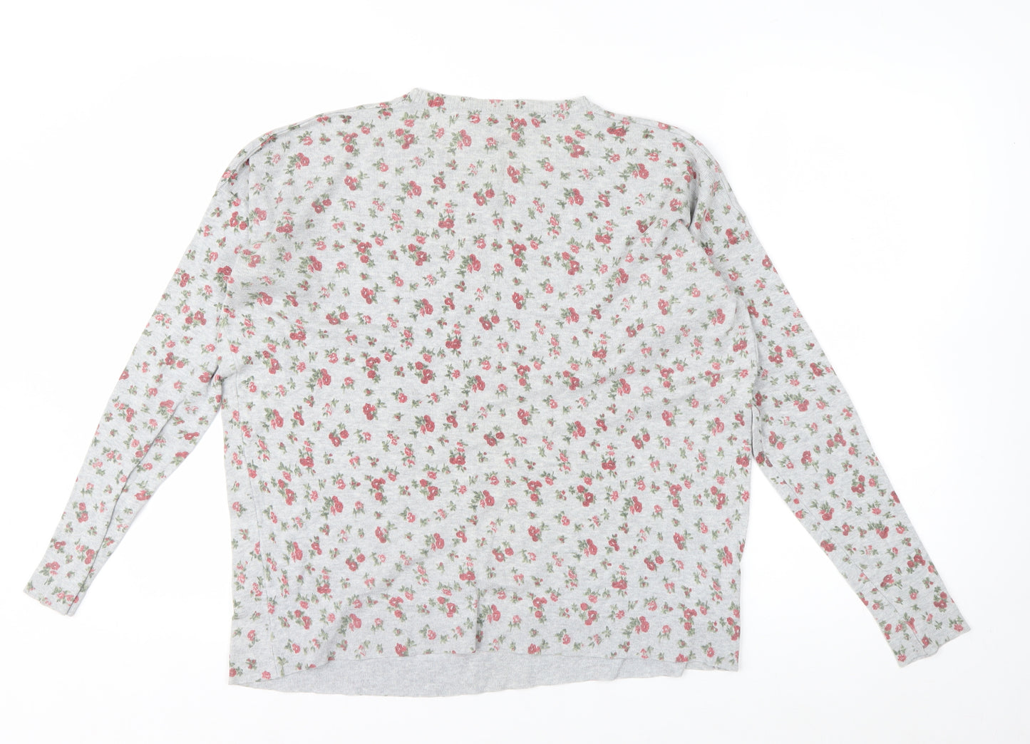 Mango Women’s Grey Floral Long Sleeve Cotton Blend T-Shirt Size L