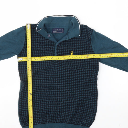 Next Boys Blue Long Sleeve Cotton Polo Shirt 8 Years Geometric Pattern