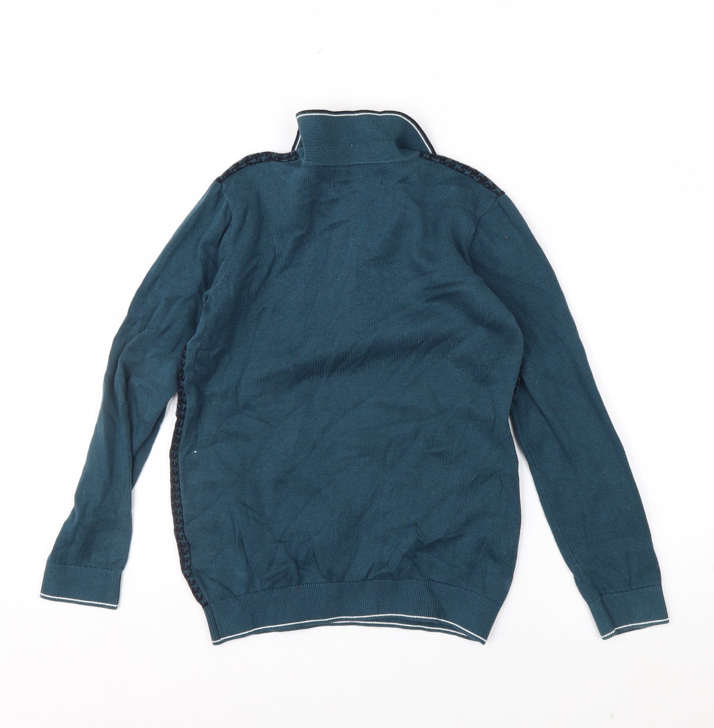 Next Boys Blue Long Sleeve Cotton Polo Shirt 8 Years Geometric Pattern