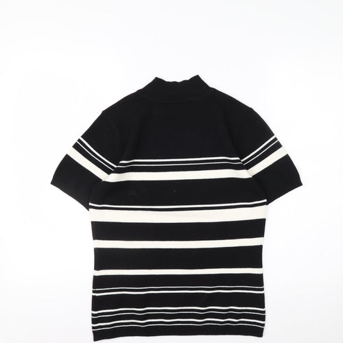 Essentials Women's Black Striped Mock Neck Short Sleeve Knit Top Size 10-12