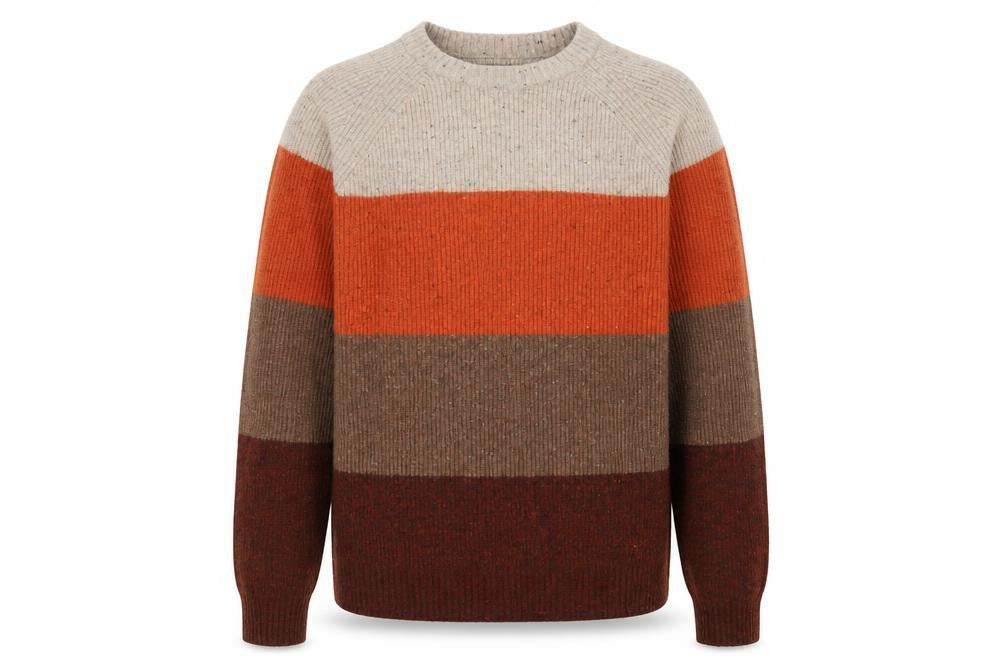 Front view of Mantaray Men's Multicoloured Stripe Wool Blend Jumper, size L