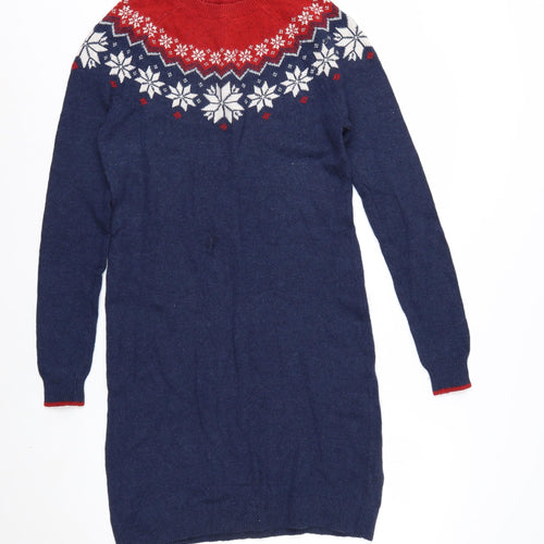 Fat Face Women Blue Fair Isle Long Sleeve Winter Pullover Jumper Size 10
