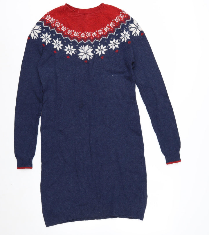 Fat Face Women Blue Fair Isle Long Sleeve Winter Pullover Jumper Size 10