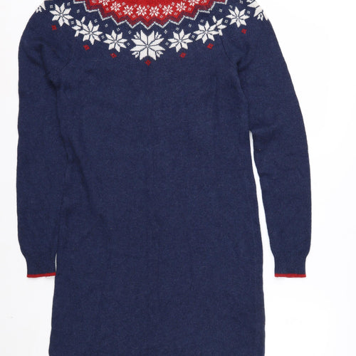 Fat Face Women Blue Fair Isle Long Sleeve Winter Pullover Jumper Size 10