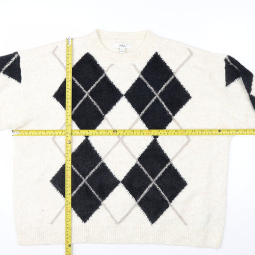 Marks and Spencer Women Beige Argyle Knit Jumper L Wool Blend
