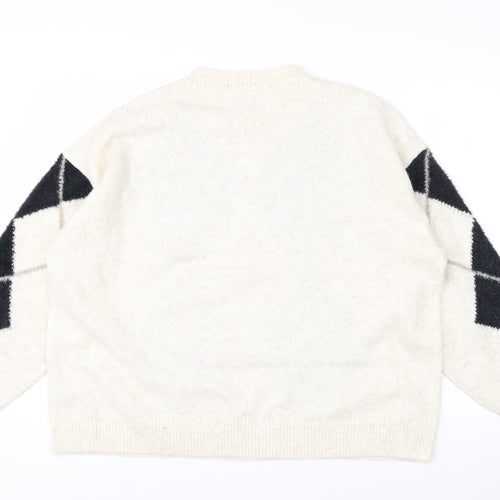 Marks and Spencer Women Beige Argyle Knit Jumper L Wool Blend