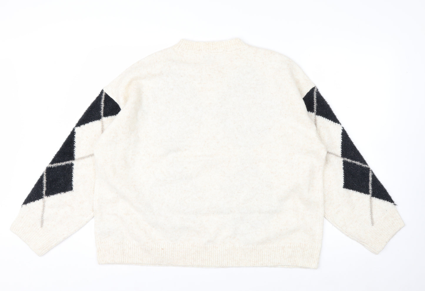 Marks and Spencer Women Beige Argyle Knit Jumper L Wool Blend