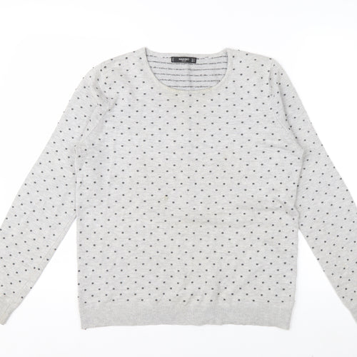 Mango Women Grey Polka Dot Crew Neck Long Sleeve Pullover Jumper Size 12