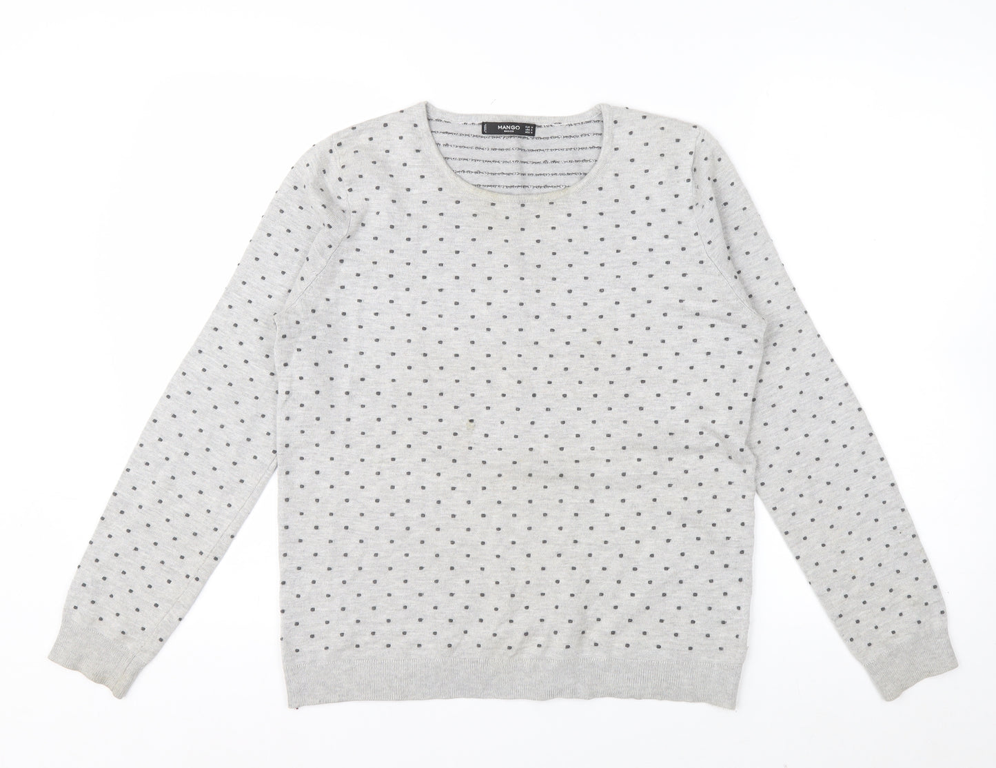 Mango Women Grey Polka Dot Crew Neck Long Sleeve Pullover Jumper Size 12