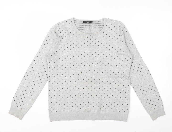 Mango Women Grey Polka Dot Crew Neck Long Sleeve Pullover Jumper Size 12