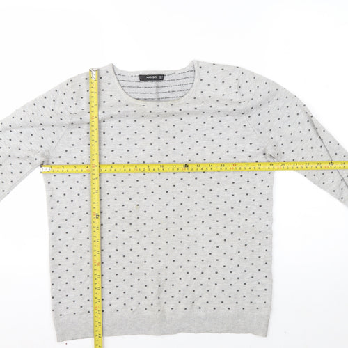 Mango Women Grey Polka Dot Crew Neck Long Sleeve Pullover Jumper Size 12