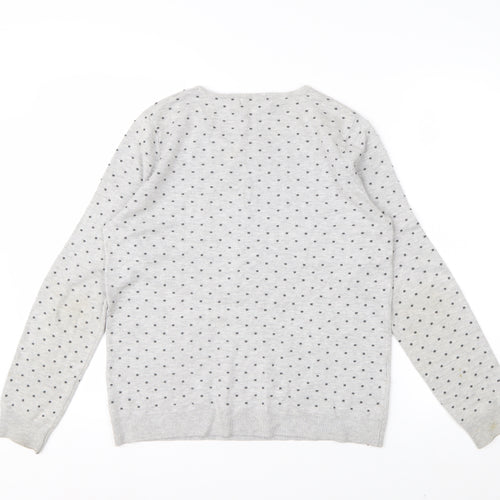 Mango Women Grey Polka Dot Crew Neck Long Sleeve Pullover Jumper Size 12