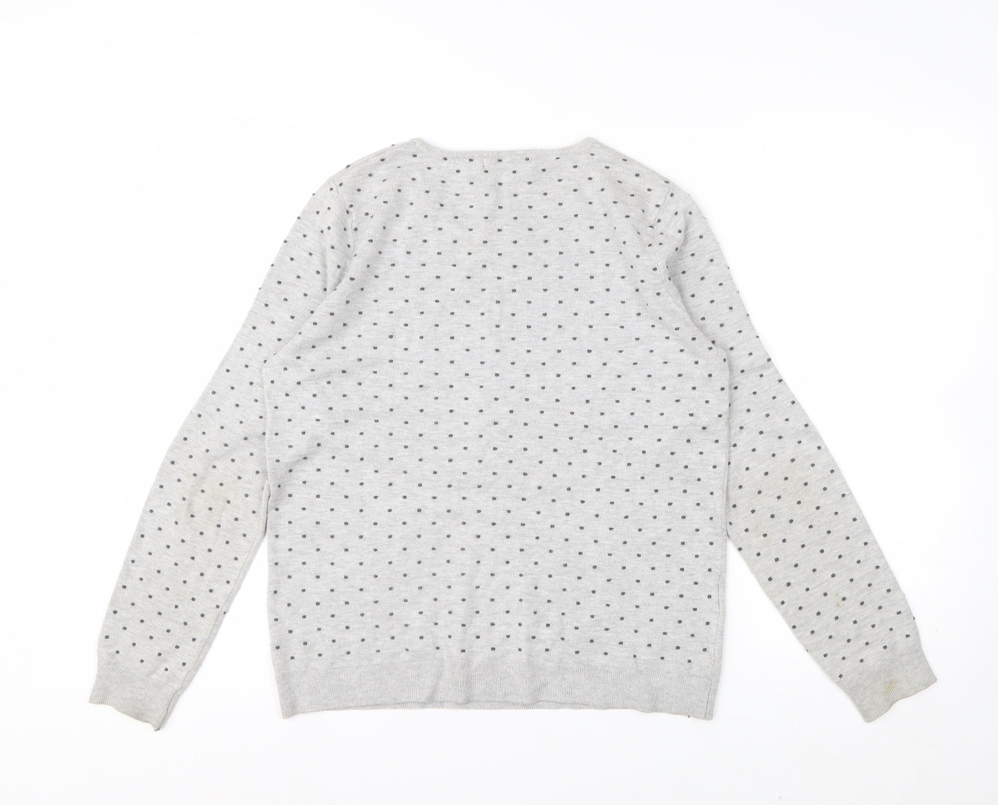 Mango Women Grey Polka Dot Crew Neck Long Sleeve Pullover Jumper Size 12