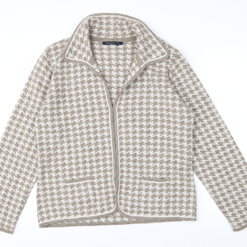 Windsmoor Women Beige Houndstooth Collared Cardigan Size L