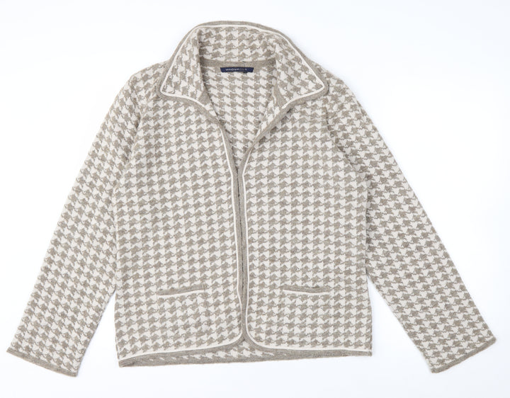 Windsmoor Women Beige Houndstooth Collared Cardigan Size L