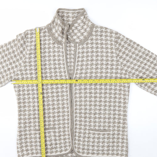 Windsmoor Women Beige Houndstooth Collared Cardigan Size L