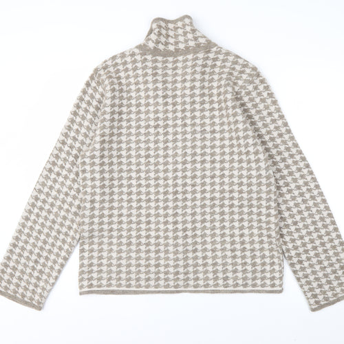 Windsmoor Women Beige Houndstooth Collared Cardigan Size L