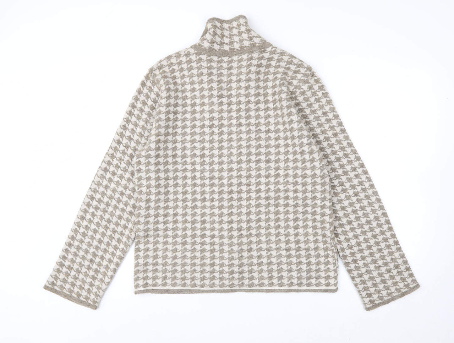 Windsmoor Women Beige Houndstooth Collared Cardigan Size L