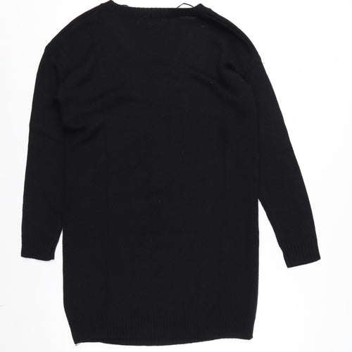 TrulyMine Womens Black V-Neck Long Sleeve Pullover Jumper Size 8